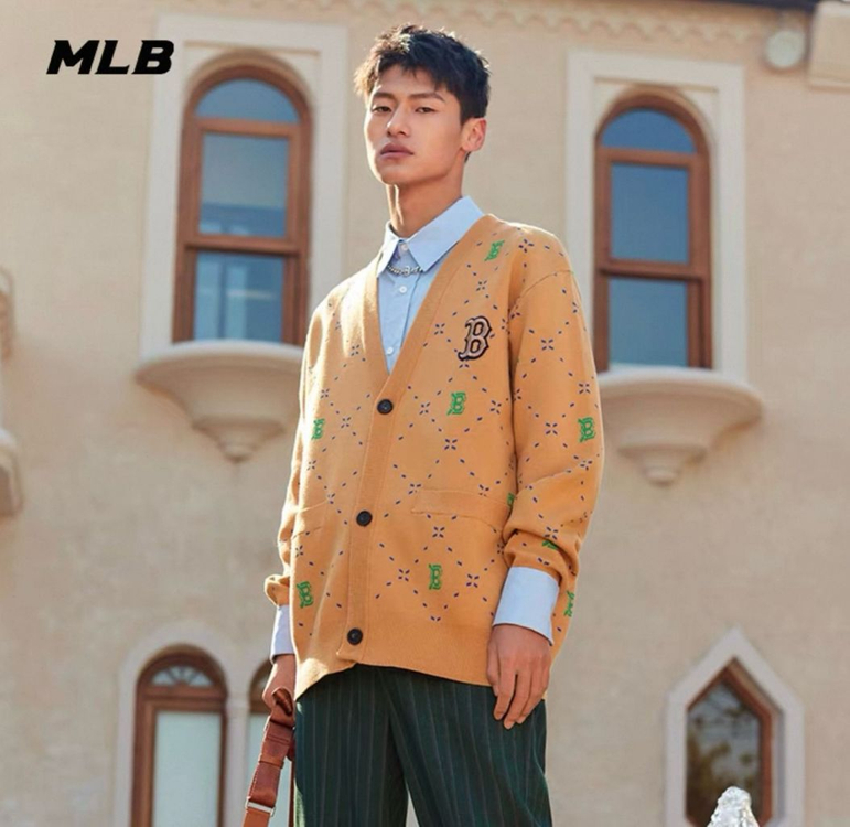 MLB 보스턴 레드삭스 패턴 가디건 베이지 이미지
