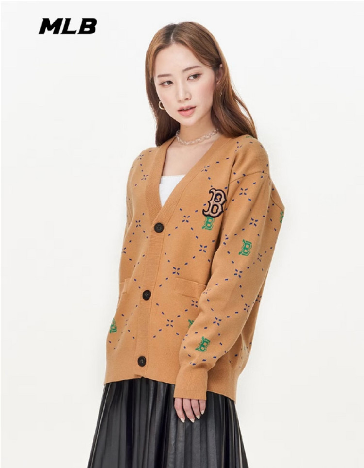 MLB 보스턴 레드삭스 패턴 가디건 베이지 이미지