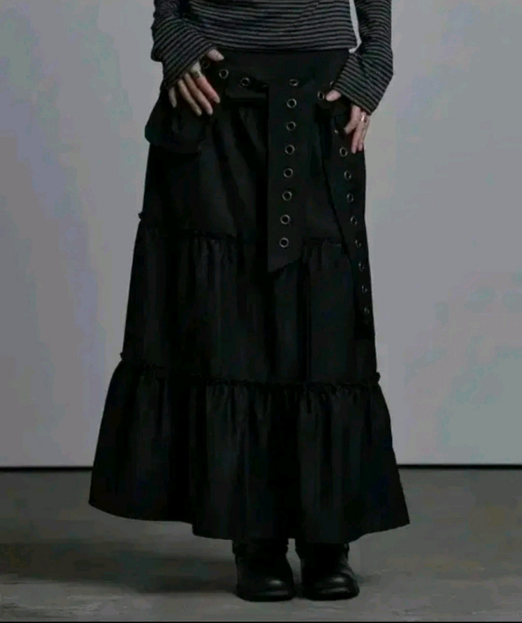 애즈유아 포켓 프릴 롱스커트 블랙 M 이미지