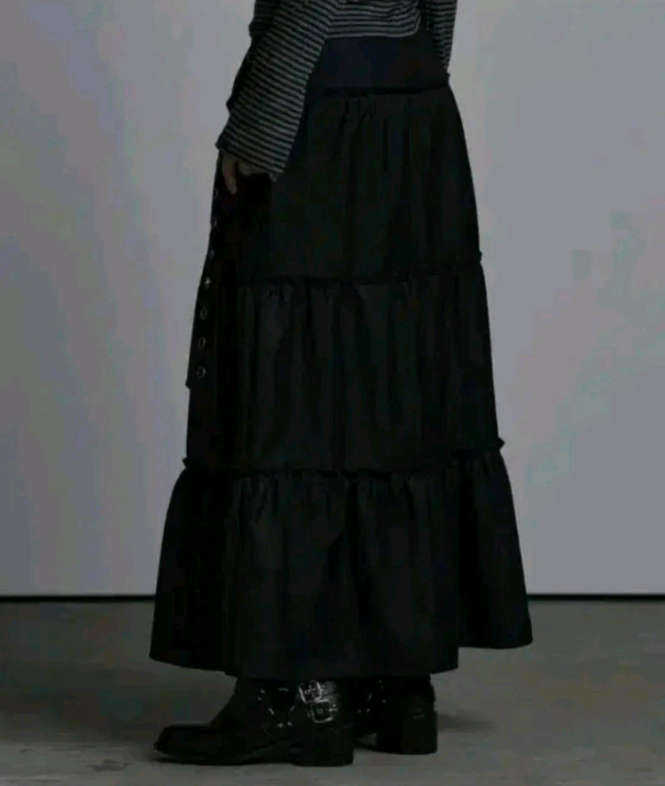 애즈유아 포켓 프릴 롱스커트 블랙 M 이미지