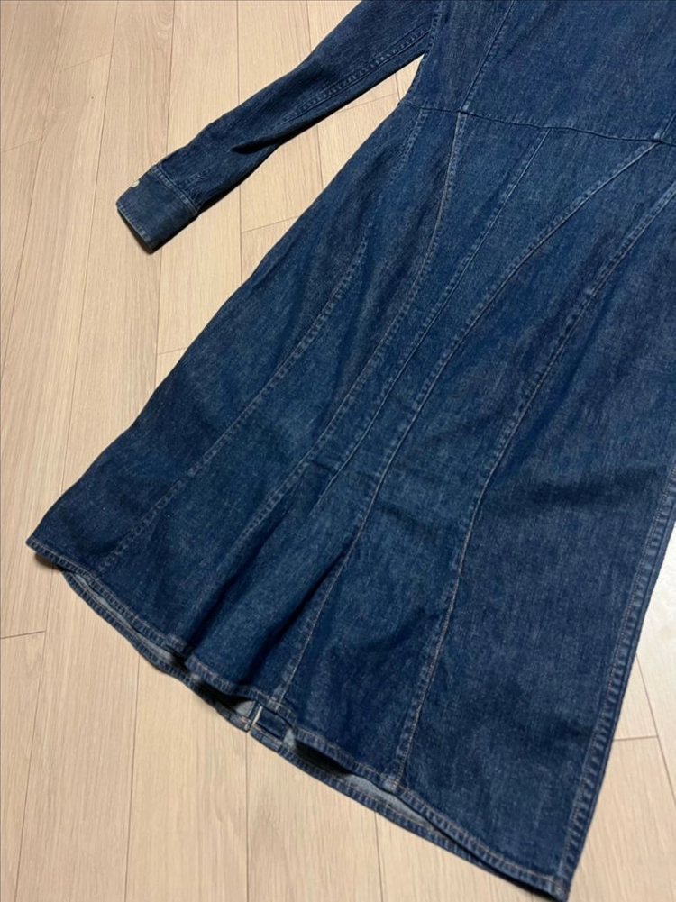 폴로 랄프로렌 POLO 데님 셔츠 원피스 블루 진청 프릴 머메이드 이미지