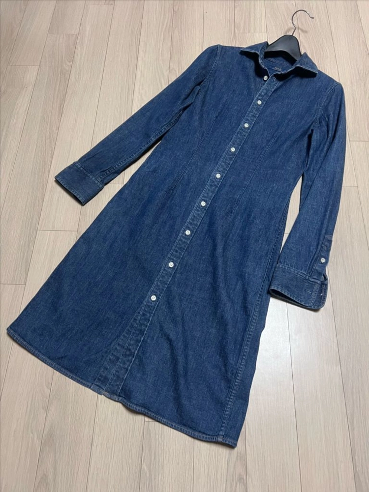폴로 랄프로렌 POLO 데님 셔츠 원피스 블루 진청 프릴 머메이드 이미지