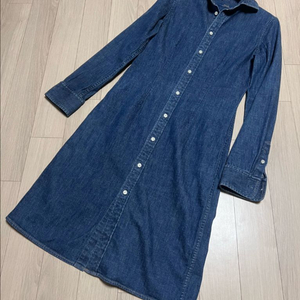 폴로 랄프로렌 POLO 데님 셔츠 원피스 블루 진청 프릴 머메이드 이미지