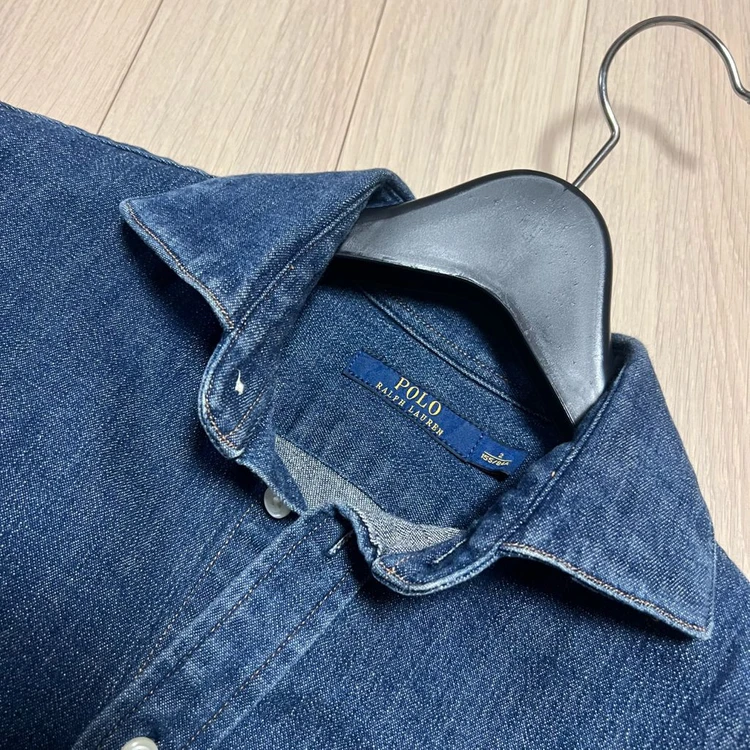 폴로 랄프로렌 POLO 데님 셔츠 원피스 블루 진청 프릴 머메이드 이미지