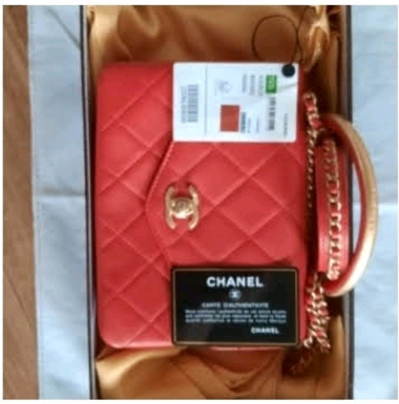 Chanel Red Chain Bag 정품 금장 코랄레드 토트 숄더백 MMN - S 급 이미지
