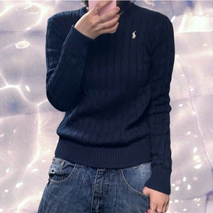 폴로 랄프로렌 신형 라운드넥 꽈배기 니트 네이비 S 이미지