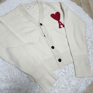 (XL) 아미 빅 하트 로고 오버사이즈 인타르시아 가디건 오프화이트 레드 이미지