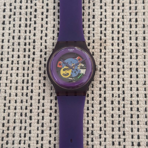 (고장) 스와치 swatch 퍼플 스켈레톤 쿼츠 시계 악세서리 러버 이미지