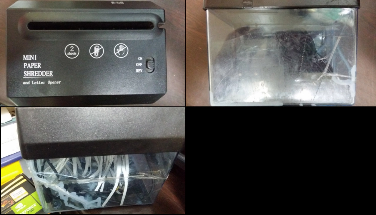 문서 파쇄기 세절기, 제본기, 멀티탭 , 어댑터, 아답타 5V 2A, 12V 2A, 영상 케이블, 보풀 제거기 이미지