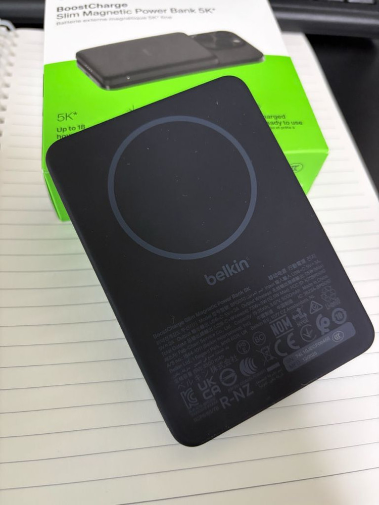 벨킨 부스트차지 보조배터리 슬림 블랙 5000mAh 맥세이프 무선충전 이미지
