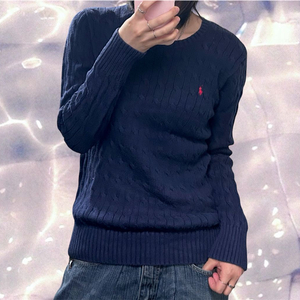 폴로 랄프로렌 신형 라운드넥 꽈배기 니트 네이비 이미지