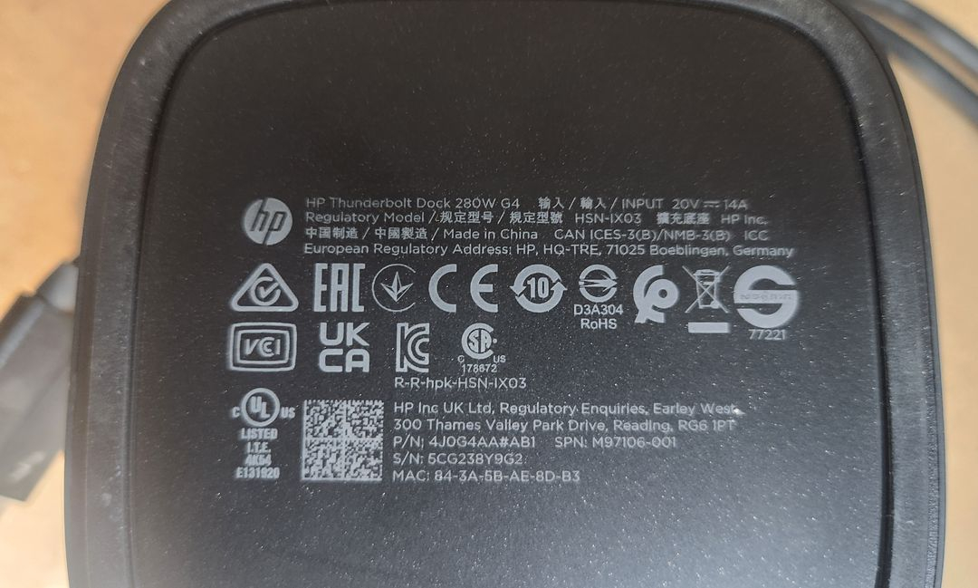 HP Thunderbolt Dock 280W G4 썬더볼트 도킹스테이션 4J0G4AA HSN-IX03 이미지