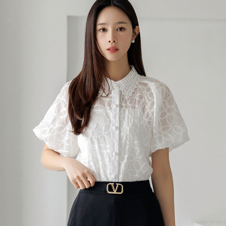 바이슈어(BY SURE) 시스루 플라워 블라우스 프리사이즈 이미지
