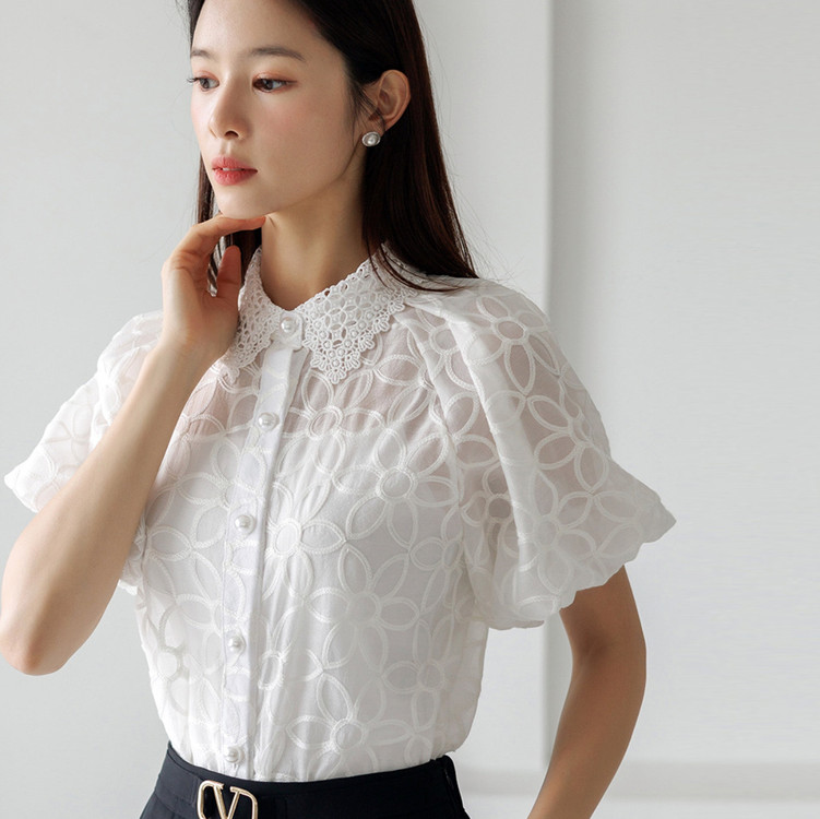 바이슈어(BY SURE) 시스루 플라워 블라우스 프리사이즈 이미지