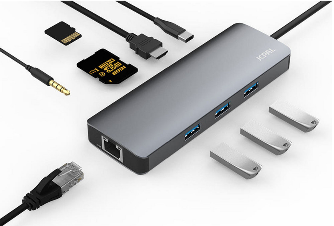 노트북 맥북 JCPAL 9in1 9포트 멀티 허브 리더기 어댑터 USB C타입 HDMI 이미지