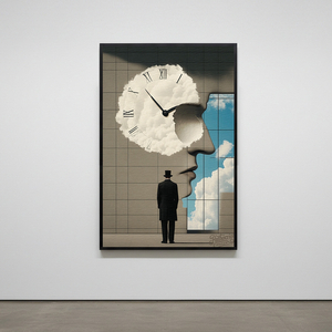 그림액자 시간 너머의 얼굴 그림 액자 팝아트 인테리어소품 신사 초현실주의 시계 구름 감성 거실 대형 모던 아트 이미지