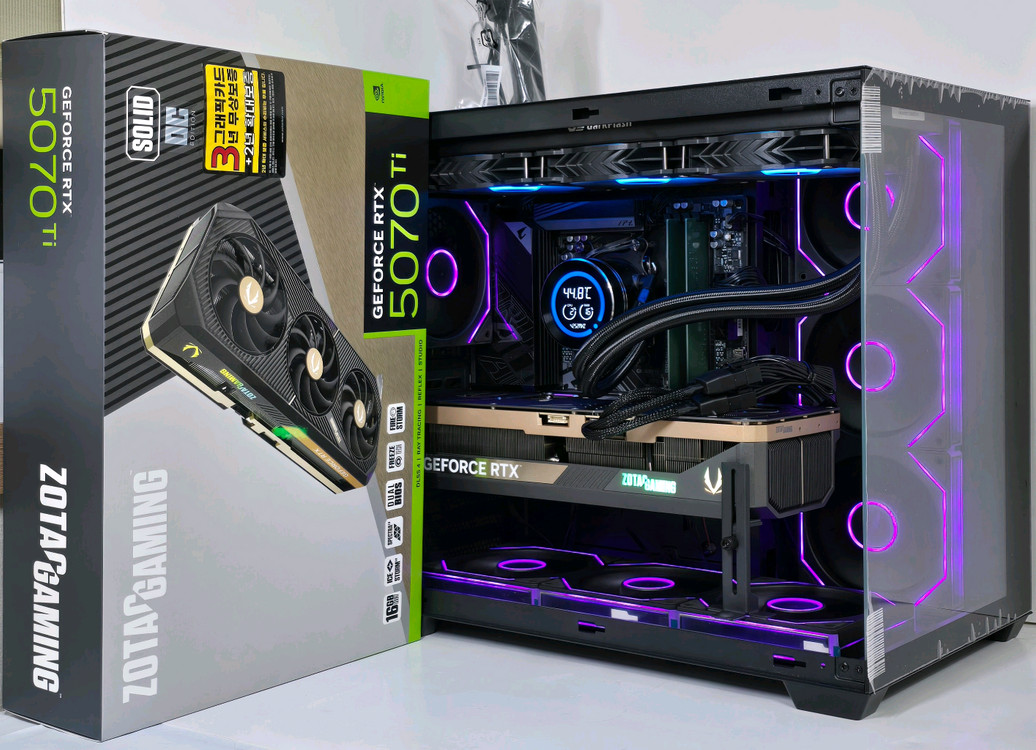 (새제품 수랭 블랙)9800X3D,RTX5070Ti, 32GB,1000W,수랭쿨러,방송게이밍컴퓨터본체 이미지