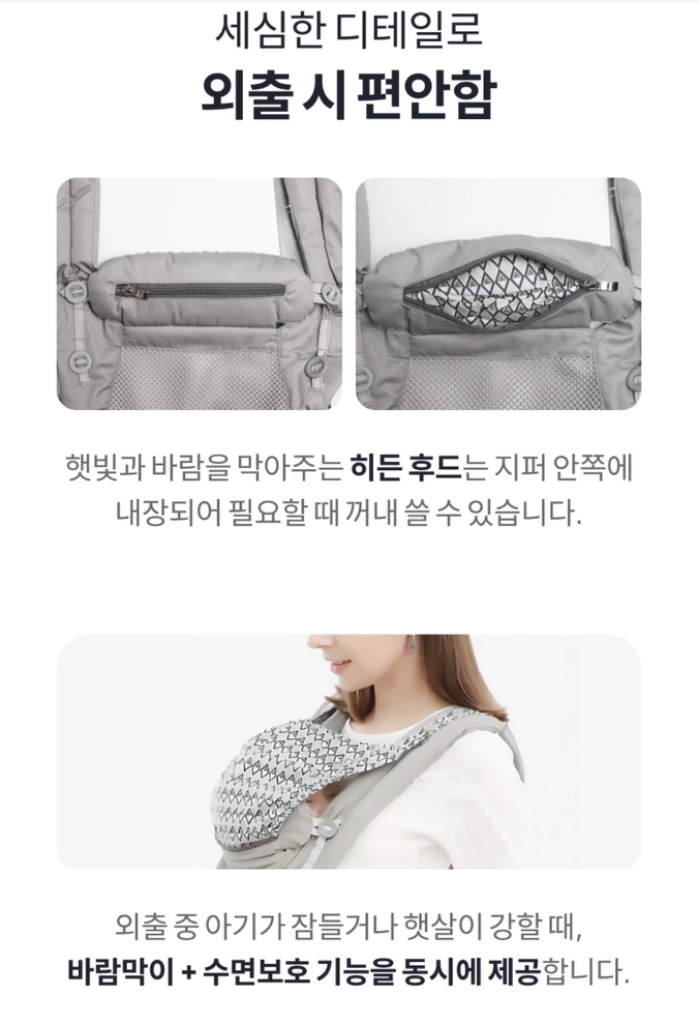 루루루드림 신생아 아기띠 올인원 그레이 개봉 새제품 이미지