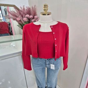 펀칭 니트 가디건 나시 세트 크롭 슬림핏 봄 가을 데일리룩 나들이룩ㅡ무배 이미지