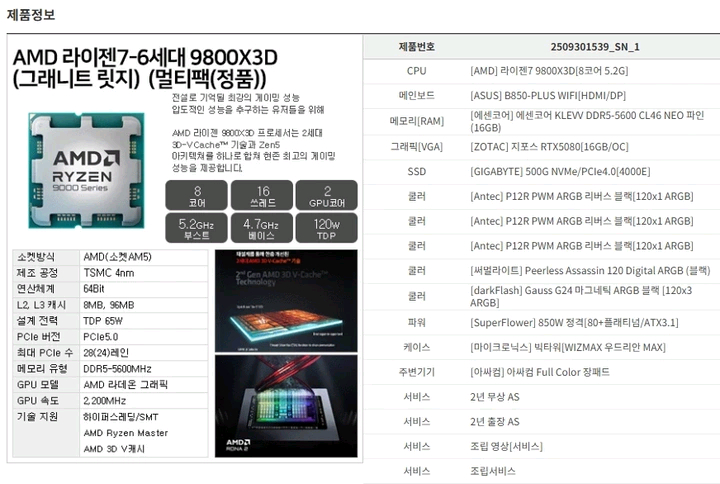 게이밍 컴퓨터(98x3d 5080) 이미지