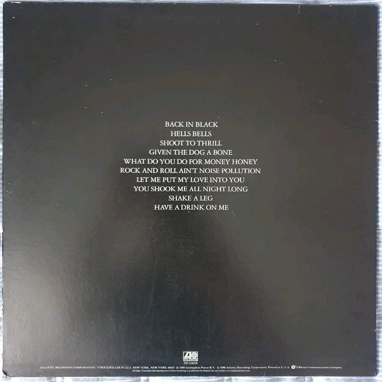 AC/DC - BACK IN BLACK LP(미국초반) 이미지