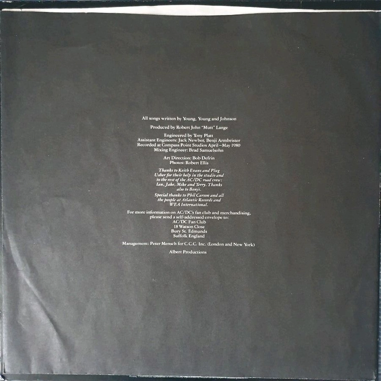 AC/DC - BACK IN BLACK LP(미국초반) 이미지