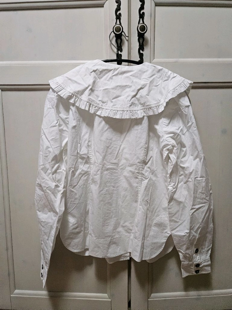 새제품 가니 GANNI 프릴 칼라 포플린 셔츠 블라우스 화이트 이미지