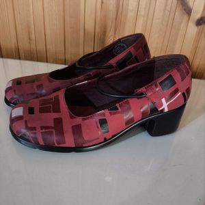 36 230mm 캠퍼 컬러블록 레드가죽 힐 펌프스 5cm 이미지