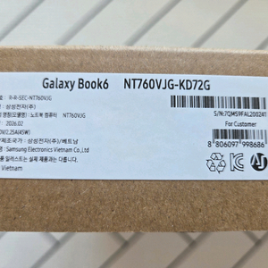 미개봉 / 삼성 갤럭시북6 NT760VJG-KD72G / 코어울트라7(S3) SSD1TB RAM32GB 윈도우11 이미지