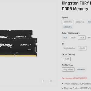 [교환/판매] 킹스톤 FURY 노트북 DDR5 16GBx2 이미지