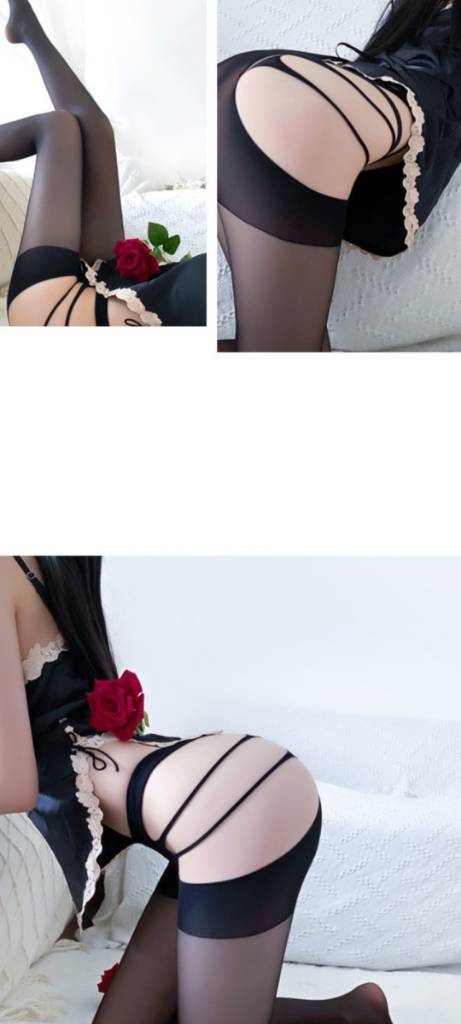 이벤트 란제리 스트랩 팬티형 스타킹 블랙, 퍼플 이미지