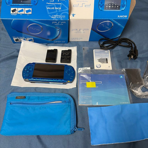 제목: [풀박스/최상급] PSP-3000 비브란트 블루 (카니발 컬러) 밸류팩 + 대용량 개조 배터리 이미지