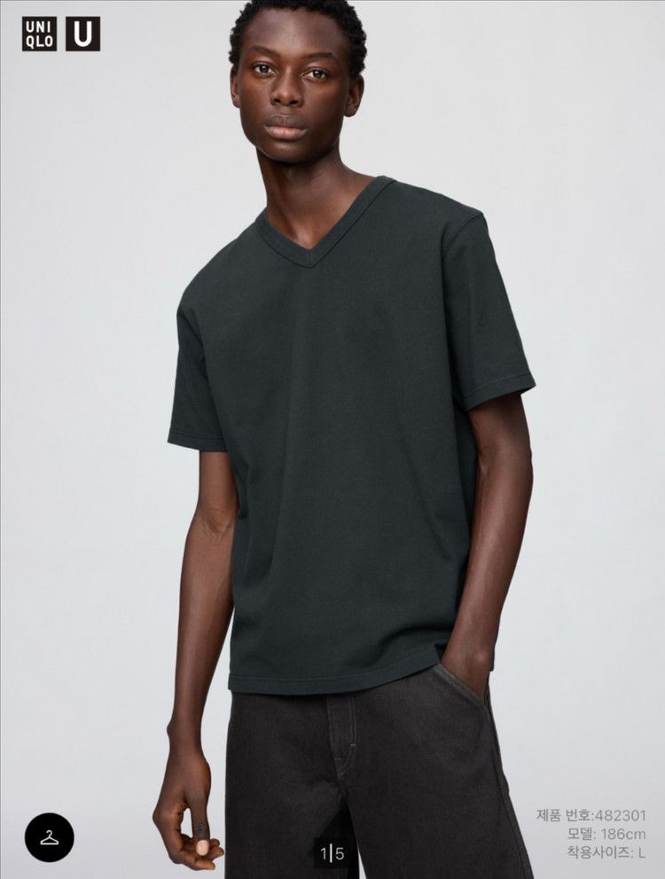 [4XL/2개일괄] 유니클로 U 브이넥 티셔츠 블랙 그레이 이미지