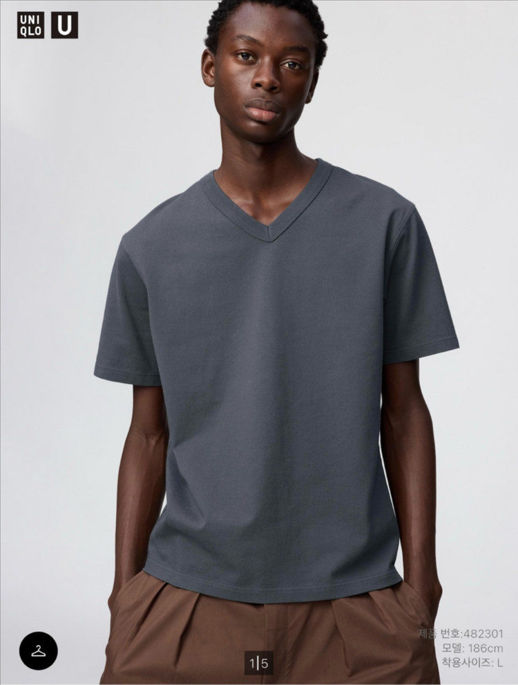 [4XL/2개일괄] 유니클로 U 브이넥 티셔츠 블랙 그레이 이미지
