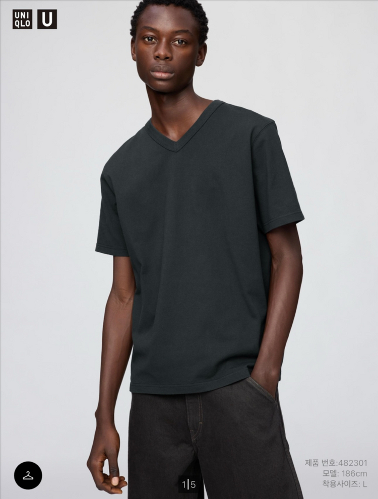 [4XL/2개일괄] 유니클로 U 브이넥 티셔츠 블랙 그레이 이미지