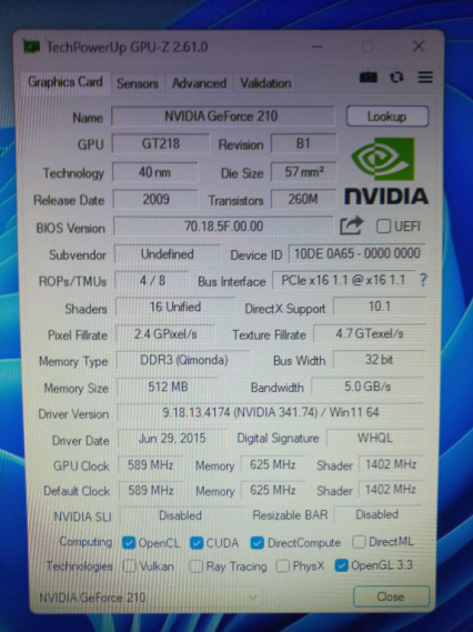 [GPU] GT218(NVIDIA GeForce 210) 512MB, TDP 30W 저전력(무전원) 그래픽 카드 이미지