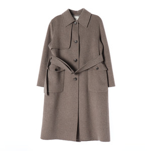 쉬즈미스 22FW 울 핸드메이드 벨티드 싱글 롱 코트 브라운 이미지