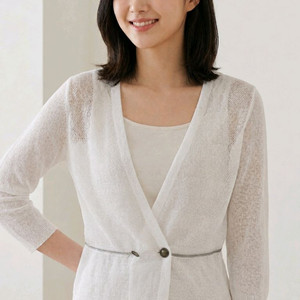 시슬리(SISLEY) 화이트 시스루 니트 가디건 | 실버 포인트 | 프리사이즈 이미지