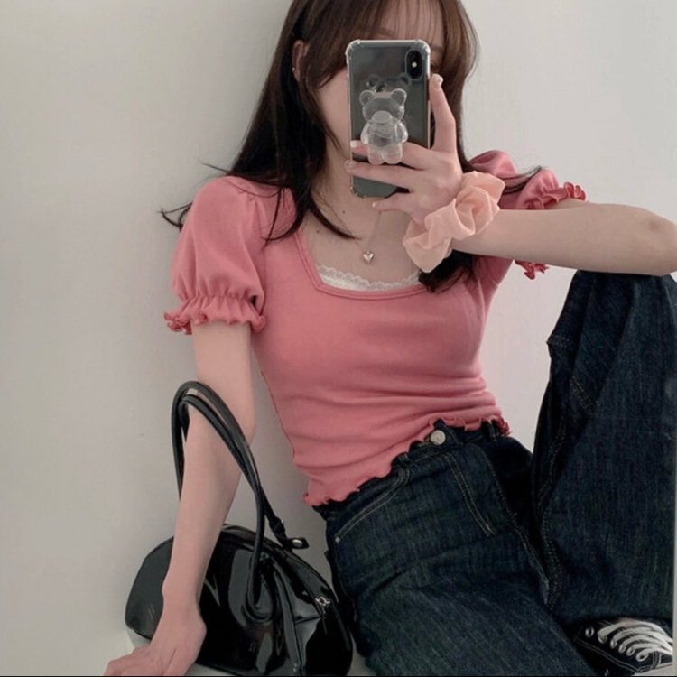 프릴 퍼프 반팔 티셔츠 이미지