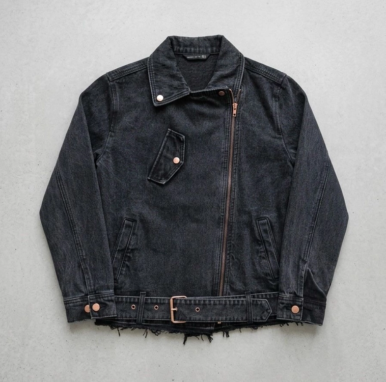 여성 블랙 데님 프린팅 라이더 자켓 S 1D2-1 이미지