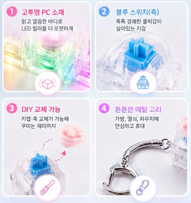 귀여운 고양이 발바닥 LED키캡 열쇠고리 스트레스 해소 키링 가방걸이 클리커 이미지