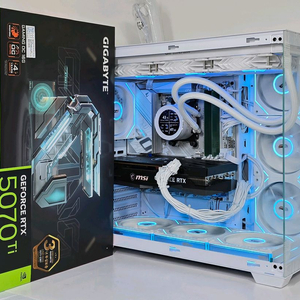 (새제품 수랭 화이트)9800X3D, RTX5070Ti, B850M, 32GB, 수랭쿨러, 방송게이밍컴퓨터본체 이미지