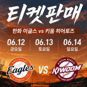 한화vs키움 06·12<금>/06·13<토>/06·14<일> 야구티켓 이미지