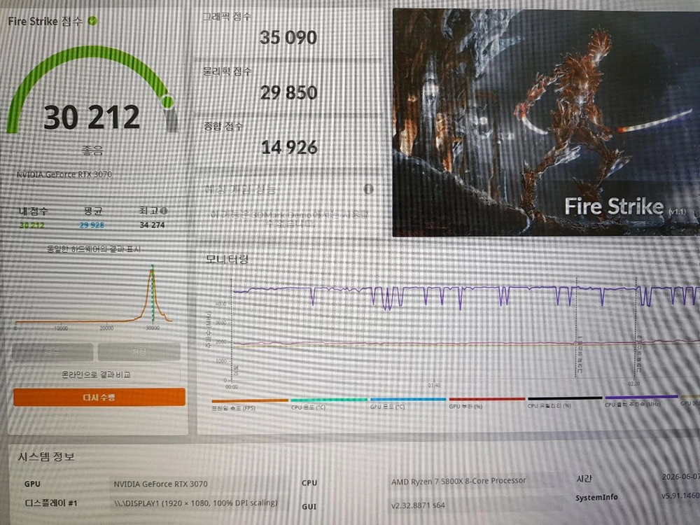 고사양 컴퓨터 라이젠 5800X/RTX3070/RAM 32G/M.2 256G/윈도우 정품 이미지