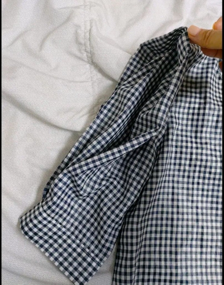 깅엄체크퍼프소매블라우스55 보세 이미지