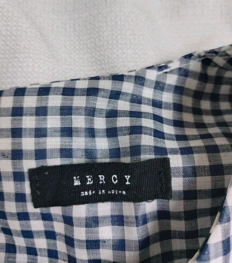 깅엄체크퍼프소매블라우스55 보세 이미지