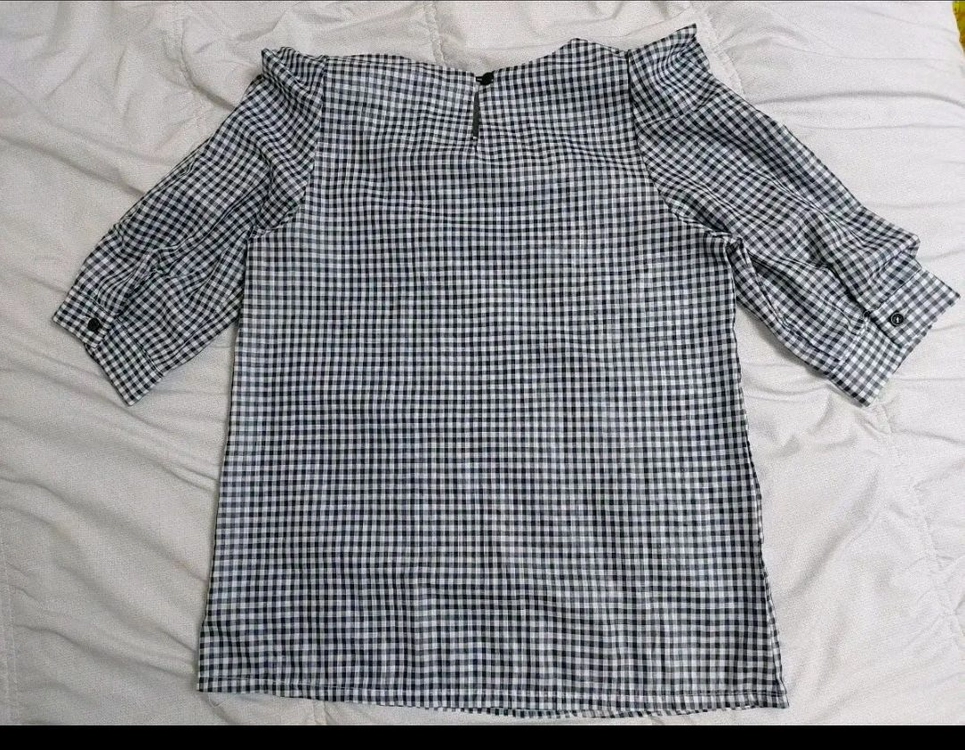 깅엄체크퍼프소매블라우스55 보세 이미지