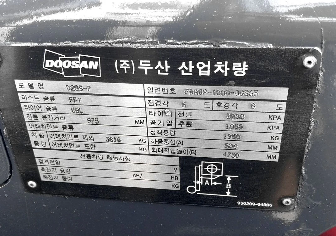 두산 2.0톤 중고 디젤지게차 3단4730MM 좌식 엔진지게차 이미지