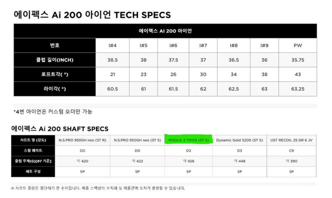 정품 캘러웨이 에이펙스 Ai 200 아이언 MODUS 3 TR105 팝니다. 이미지