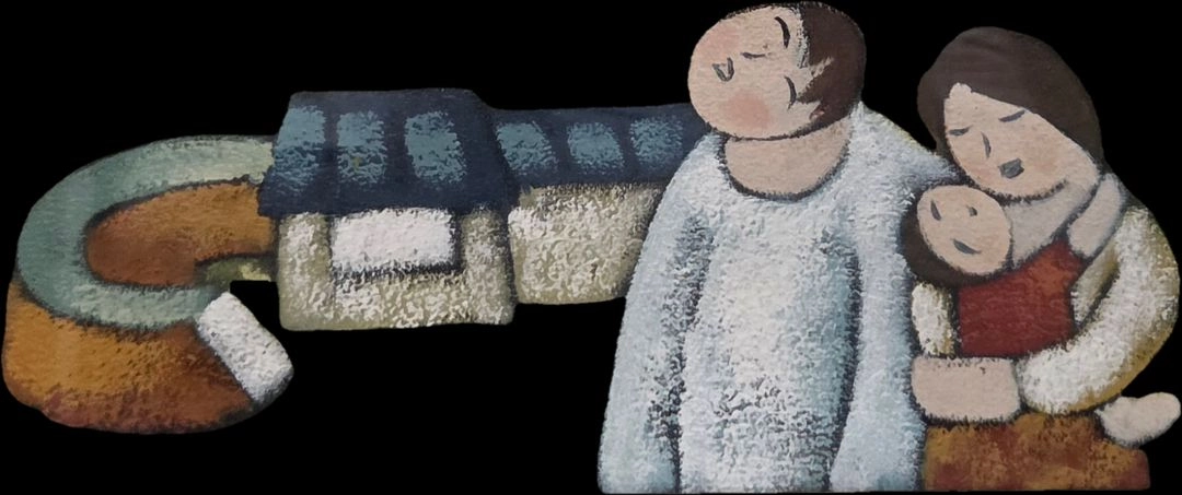 따뜻한 가족 유화 그림 액자 이미지